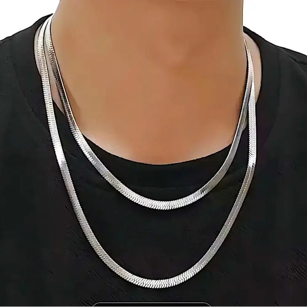 Sterling Silver Herringbone Flat Snake Necklace